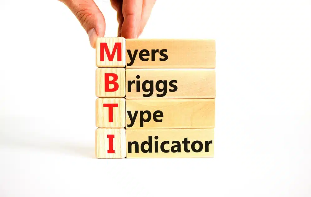 MBTI sign printed on wooden blocks.