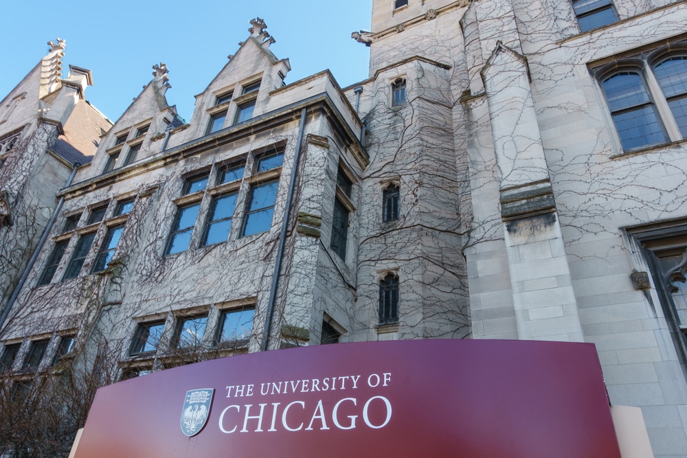 Sign for the University of Chicago in the Hyde Park area of Chicago