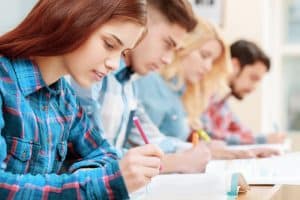 a group students taking a test