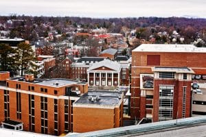 skyline of a college town in Charlottesville, Virginia