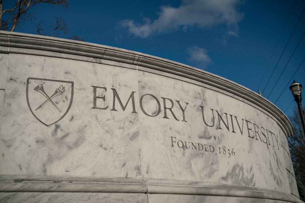 View of Emory University sign.