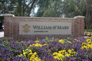 Sign of William and Mary during day time.