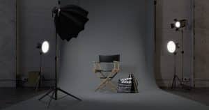 a director chair in the middle of a studio