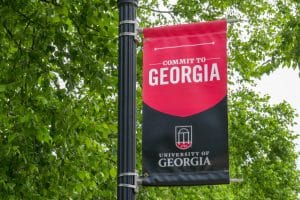 College banner and emblem on the campus of the University of Georgia.