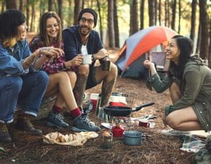 Friends Camping Eating Food