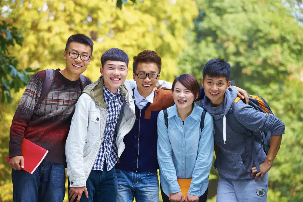 Group of Chinese students smiling for the camera.