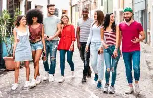 Students walking on the streets.