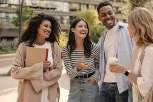 Diverse group of students laughing