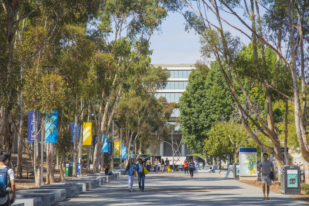 Students walking in the University of California, San Diego