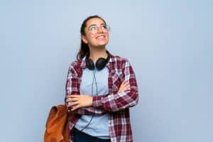 A female student with her headphones