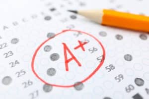 ACT score sheet with answers