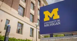 University of Michigan logo at college campus