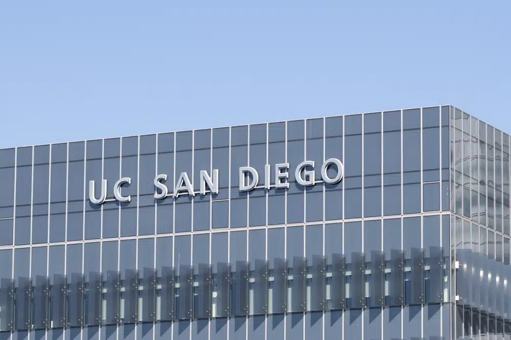 UC San Diego logo is seen at the UC San Diego Health campus