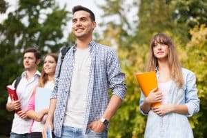 students looking out into the university