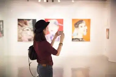 A woman visiting art gallery.