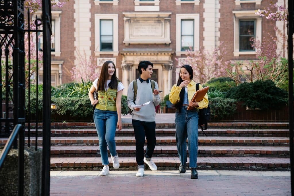 Students walking out of a campus