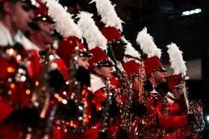 marching band wearing red and white