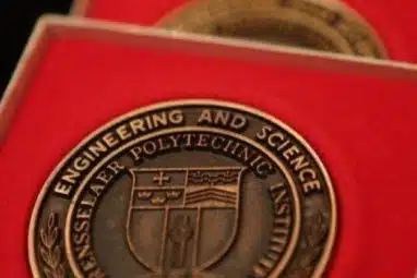 A picture of the Rensselaer Medal that students receive when they qualify.